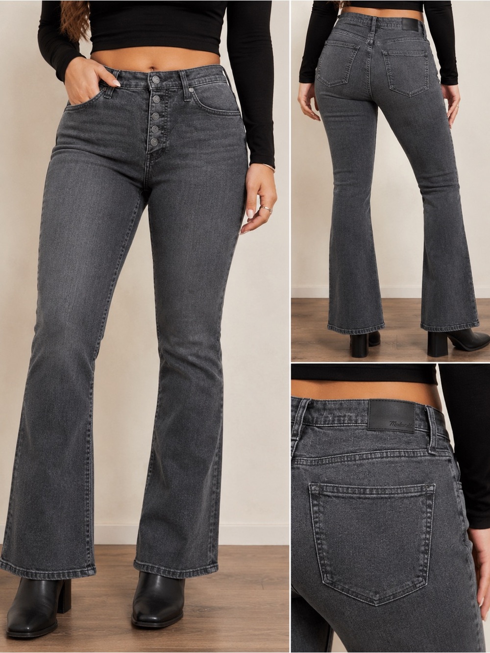 Madewell Cali Demi-Boot Jeans Black Wash Size 30 Mid Rise Stretch Denim